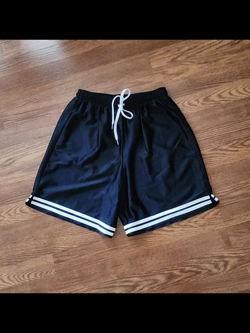 Women’s Black/Dark Navy Color Athletic Shorts with White Stripe Detail